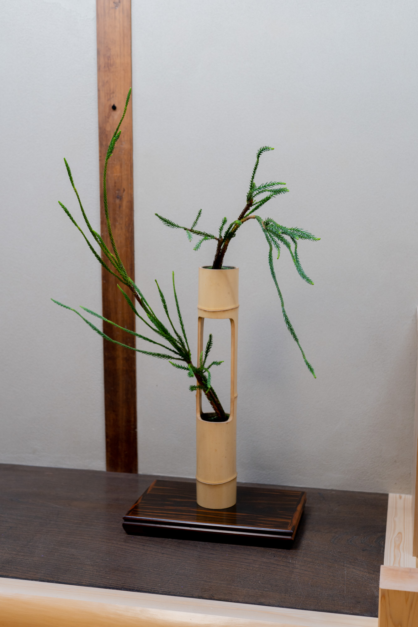 竹製 花器 二重切 根付き 花差し